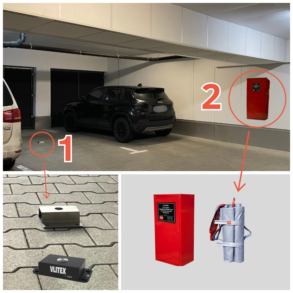 Parkgaragenlösung_1 VLITEX brandsikre poser til batterier