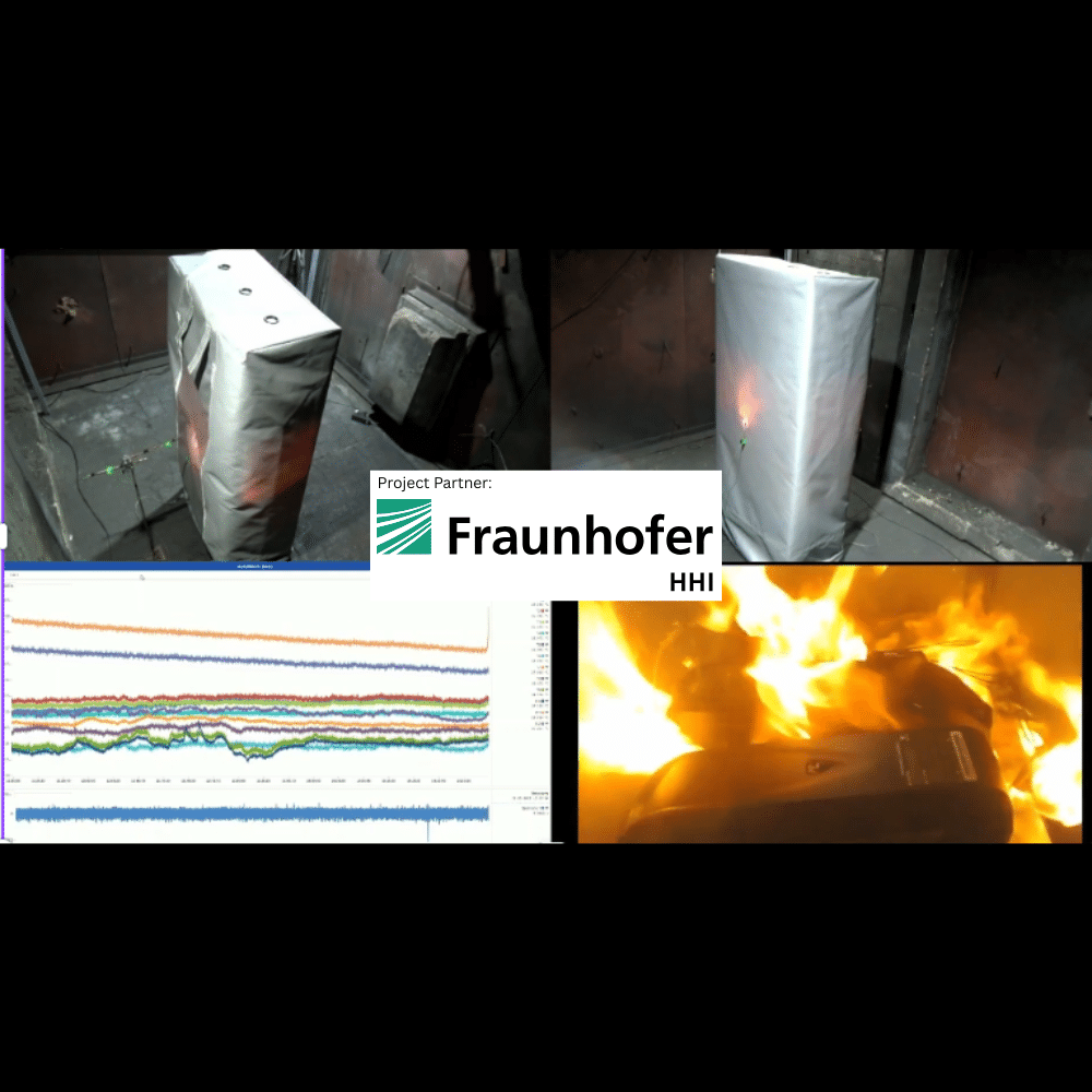 Geprüfte Sicherheit: Akku-Safe Regal L besteht Brandtest beim Fraunhofer Institut Certificeret sikkerhed: Batterisikker hylde L består brandtest på Fraunhofer Instituttet
